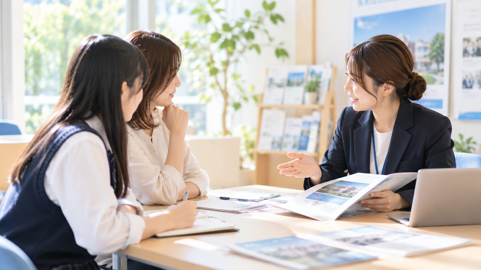 学校説明会で行事について質問する生徒と保護者
