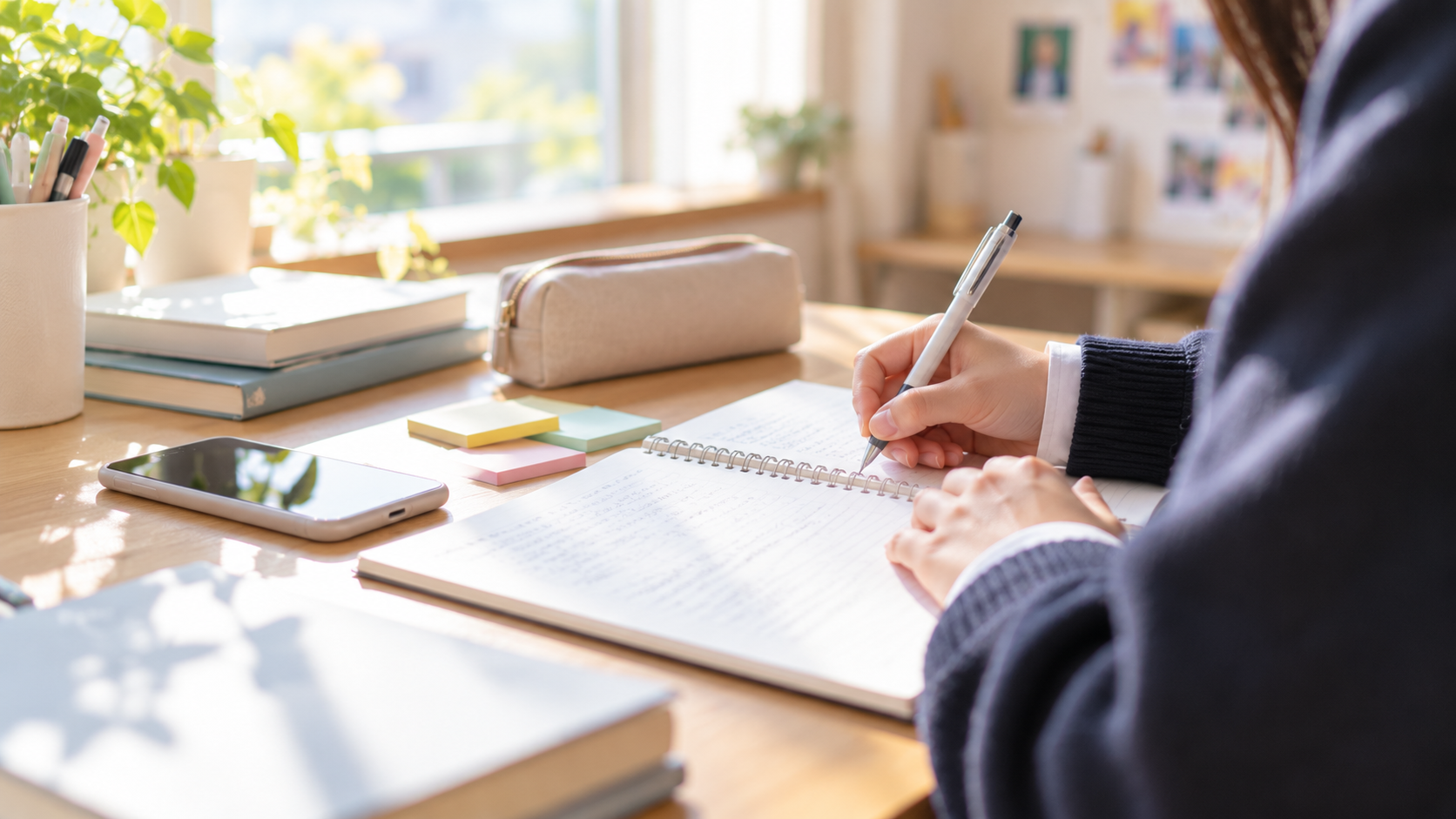 ノートに、しんどい場面を書き出している高校生の手元